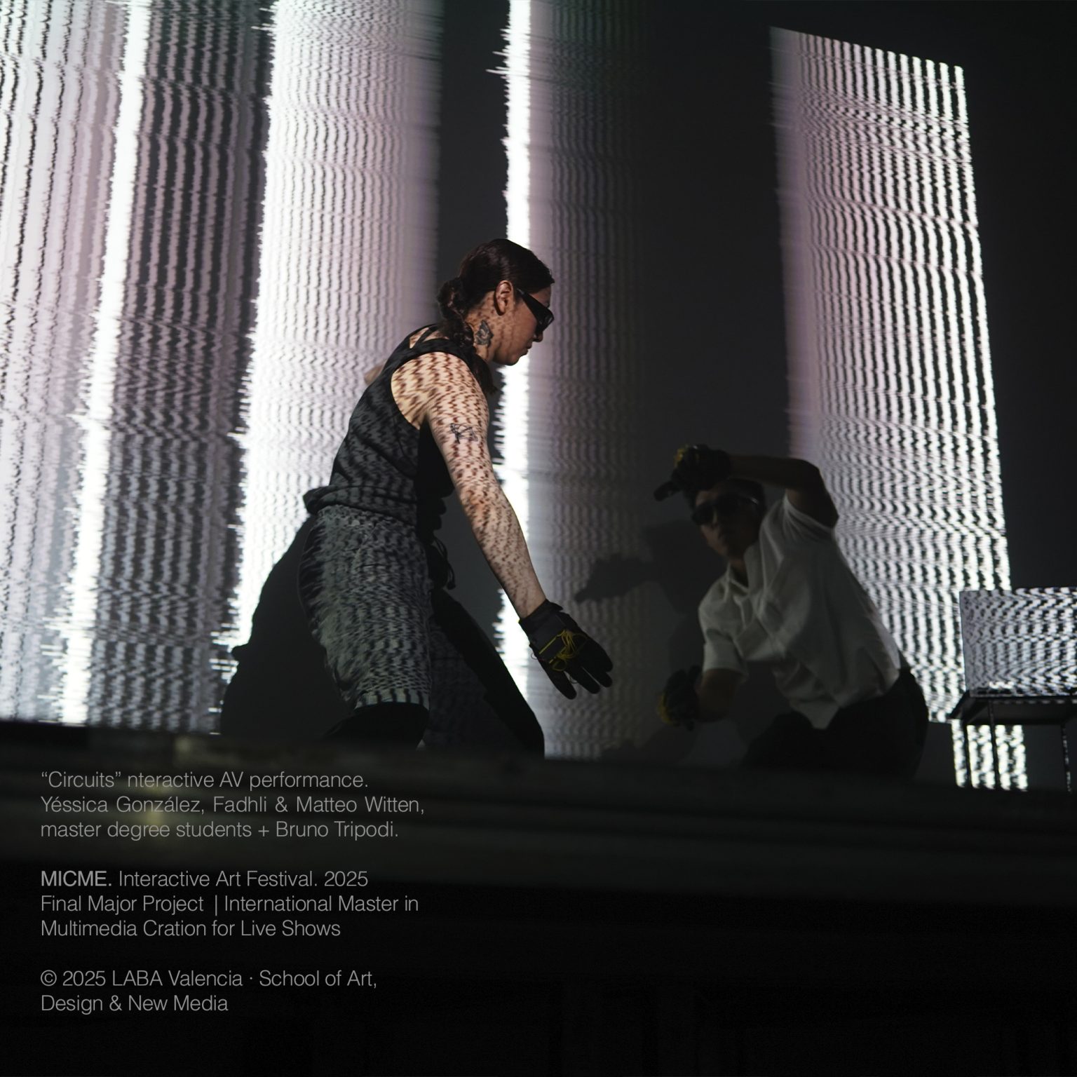 “Circuits” interactive AV performance. Final Major Project by Yéssica González, Fadhli & Matteo Witten, master degree students + Bruno Tripodi (2024 student) MICME. Interactive Art Festival. www.micme.net 2025