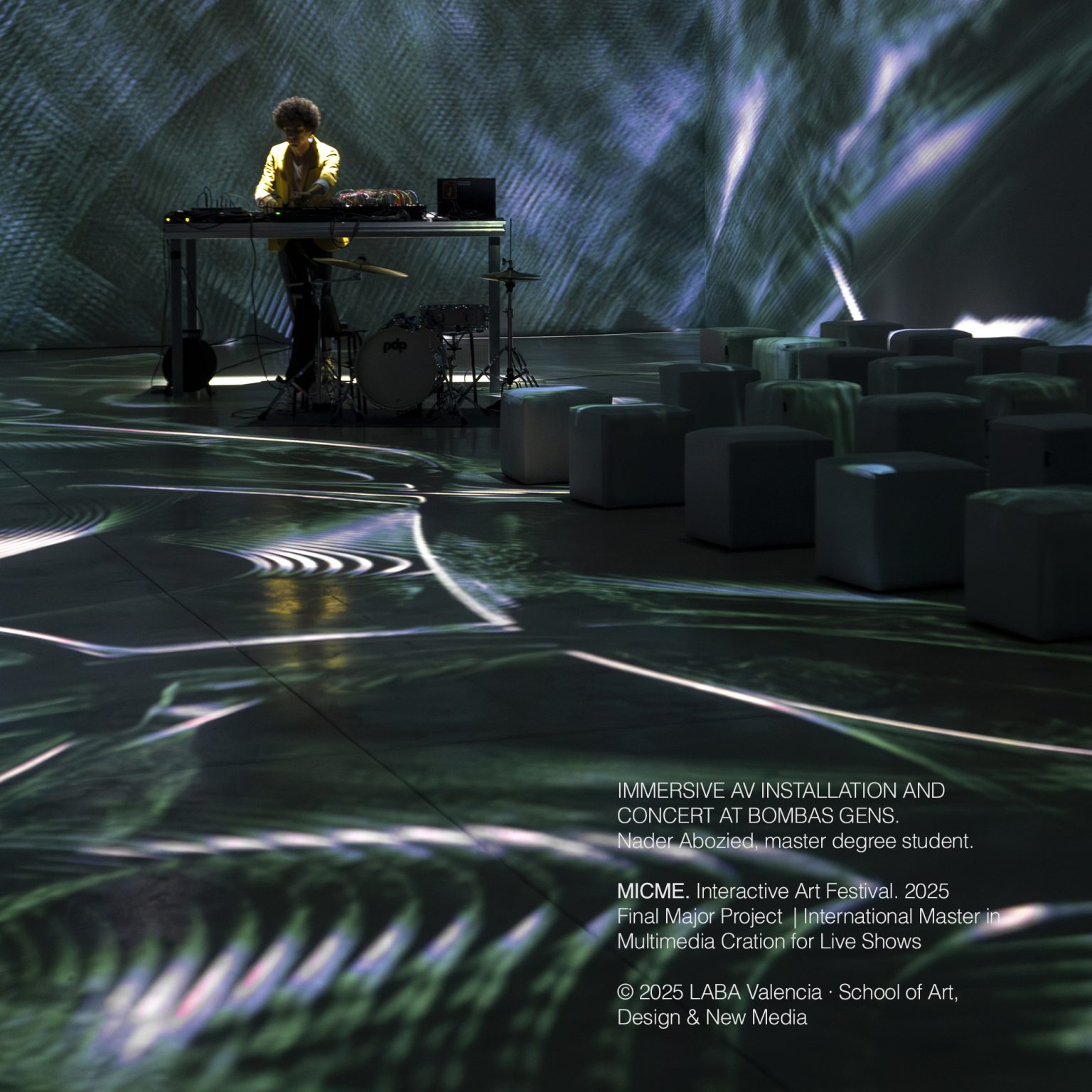 IMMERSIVE AV INSTALLATION AND CONCERT AT BOMBAS GENSFinal Major Project by Nader Abozied, master degree studentMICME. Interactive Art Festival. www.micme.net 2025